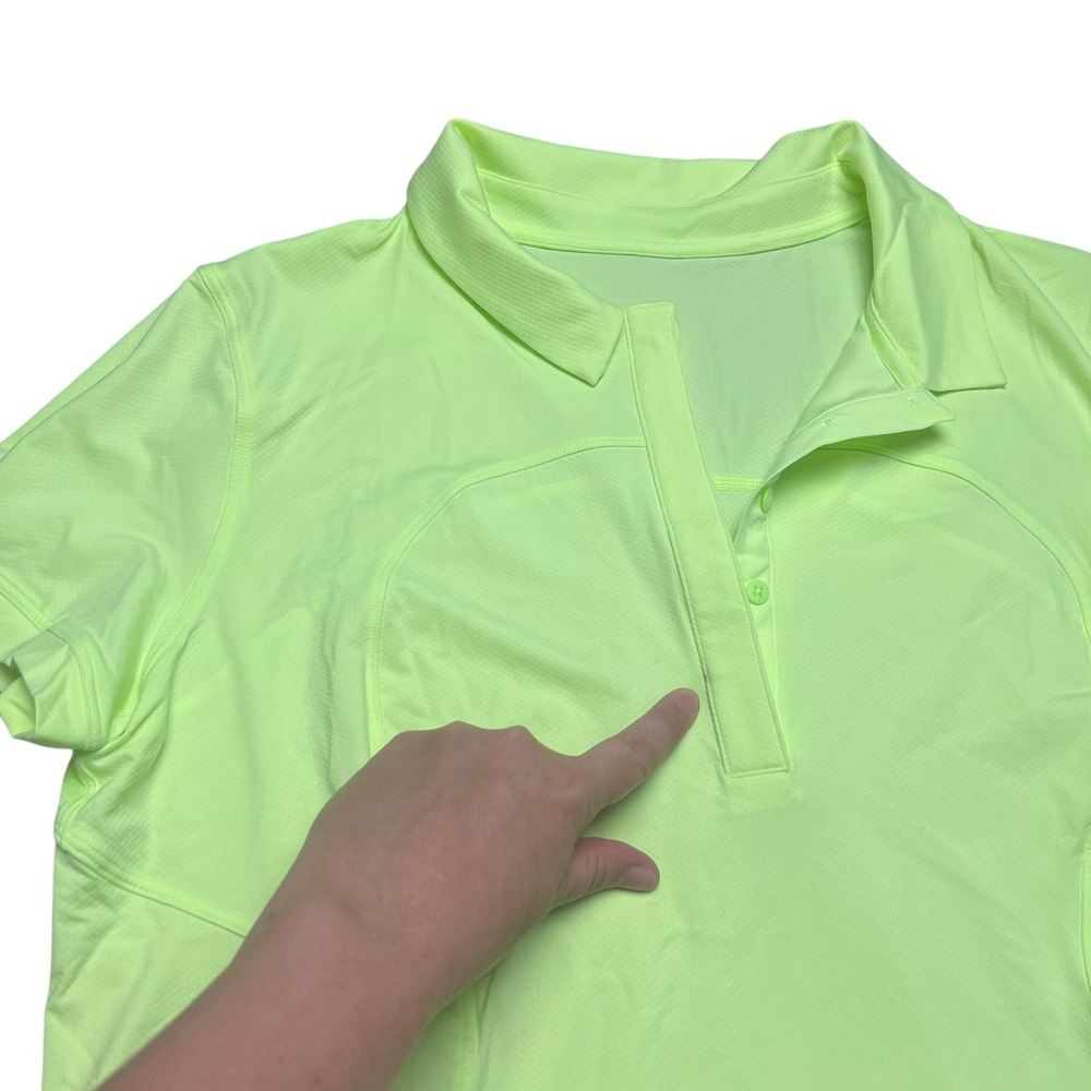 Lululemon Womens Neon Lime Green Short Sleeve Golf Tennis Polo Shirt Sz L XL - Picture 4 of 6